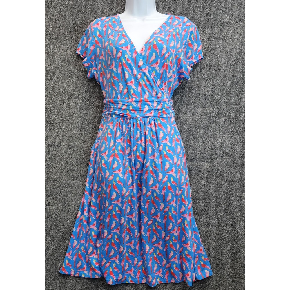 Boden Women's Parrot Print Faux Wrap Dress Tropical Vacation Resort Jersey 10R